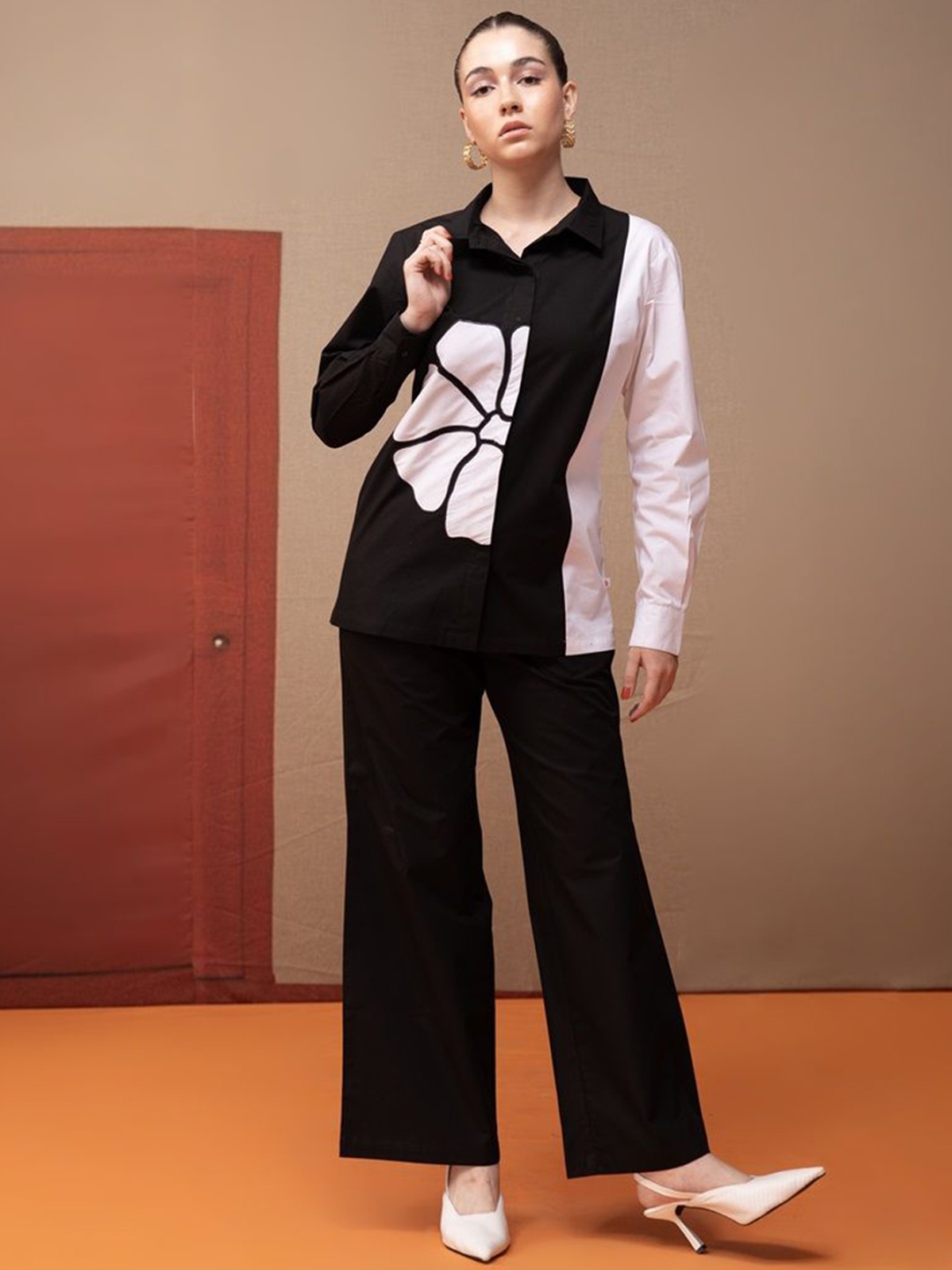 

Bannos Swagger Aplic Detailing Pure Cotton Shirt With Trouser, Black