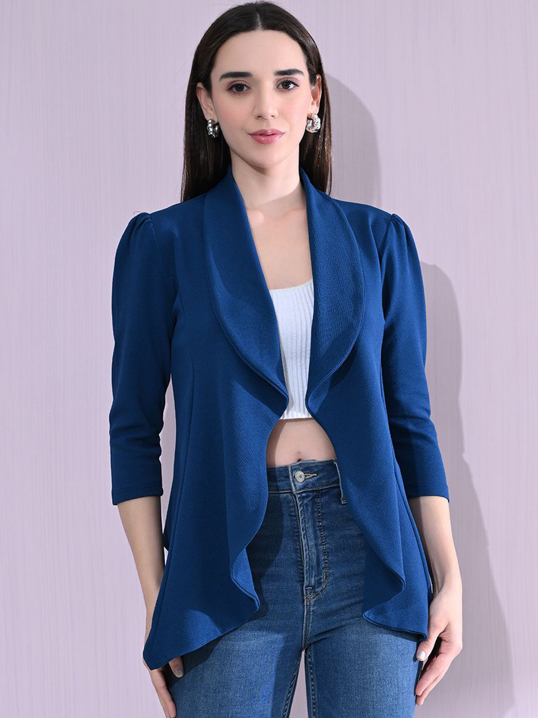 

OWL MINK Comfort Fit Shawl Collar Open Front Casual Blazer, Blue