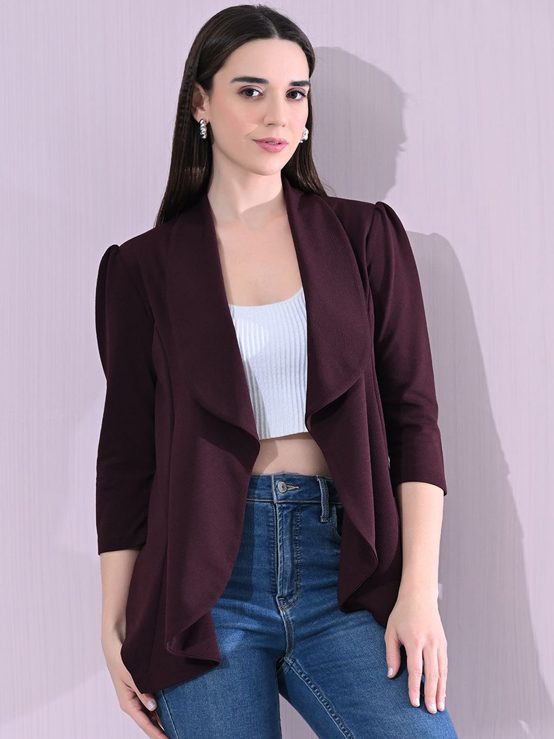 

OWL MINK Comfort Fit Shawl Collar Open Front Casual Blazer, Maroon