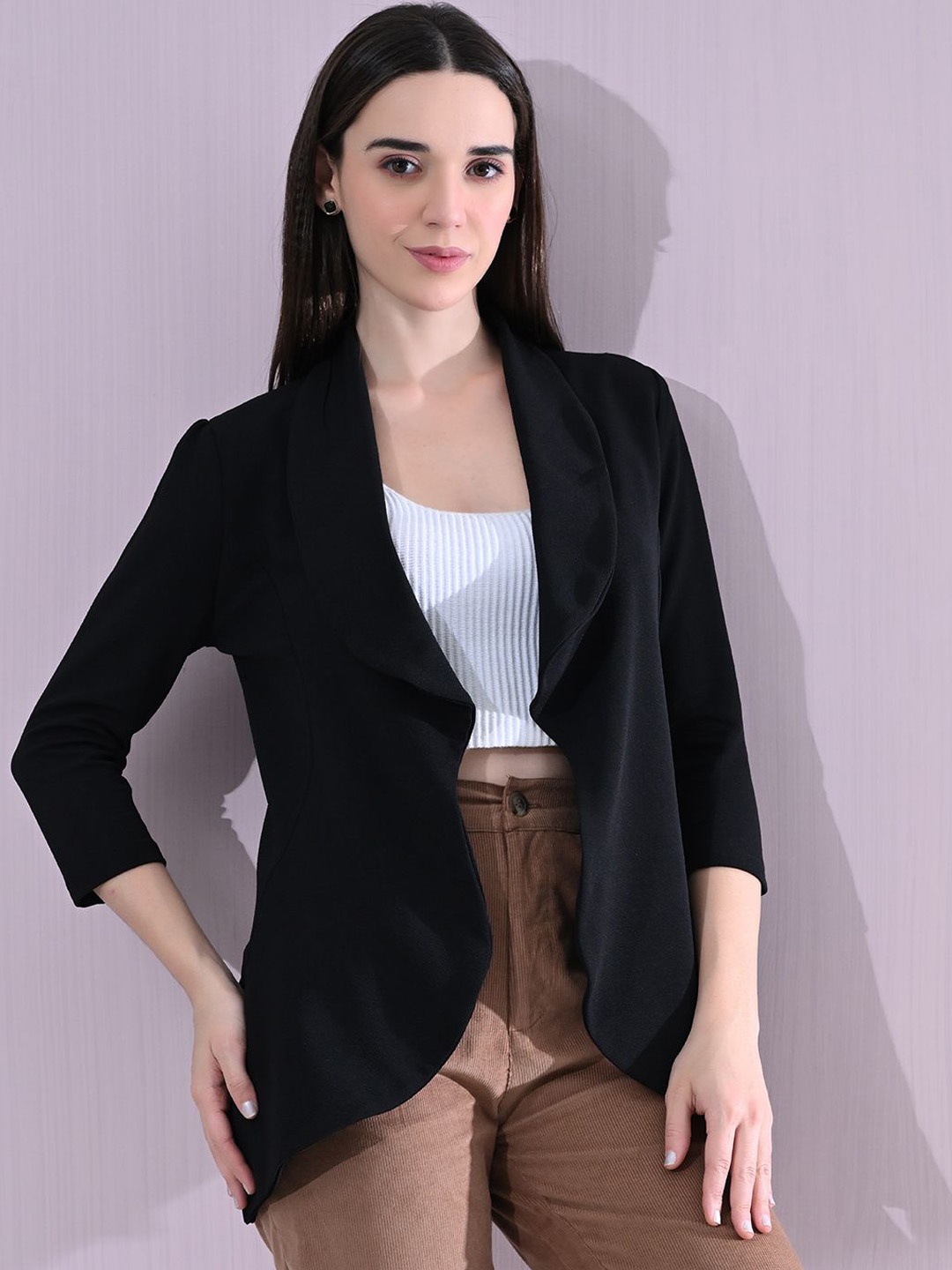 

OWL MINK Shawl Collar Front Open Casual Blazer, Black