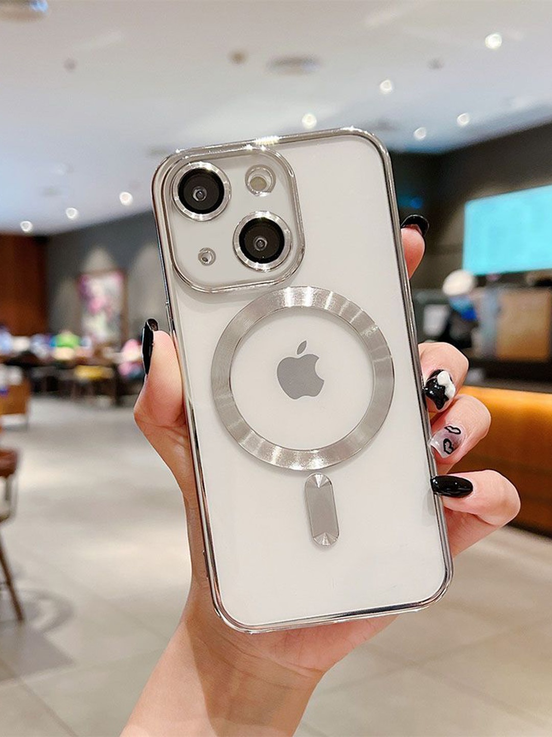 

Luxury Kase Plating Magnetic Soft Cover iPhone 14 Plus Back Case, Silver