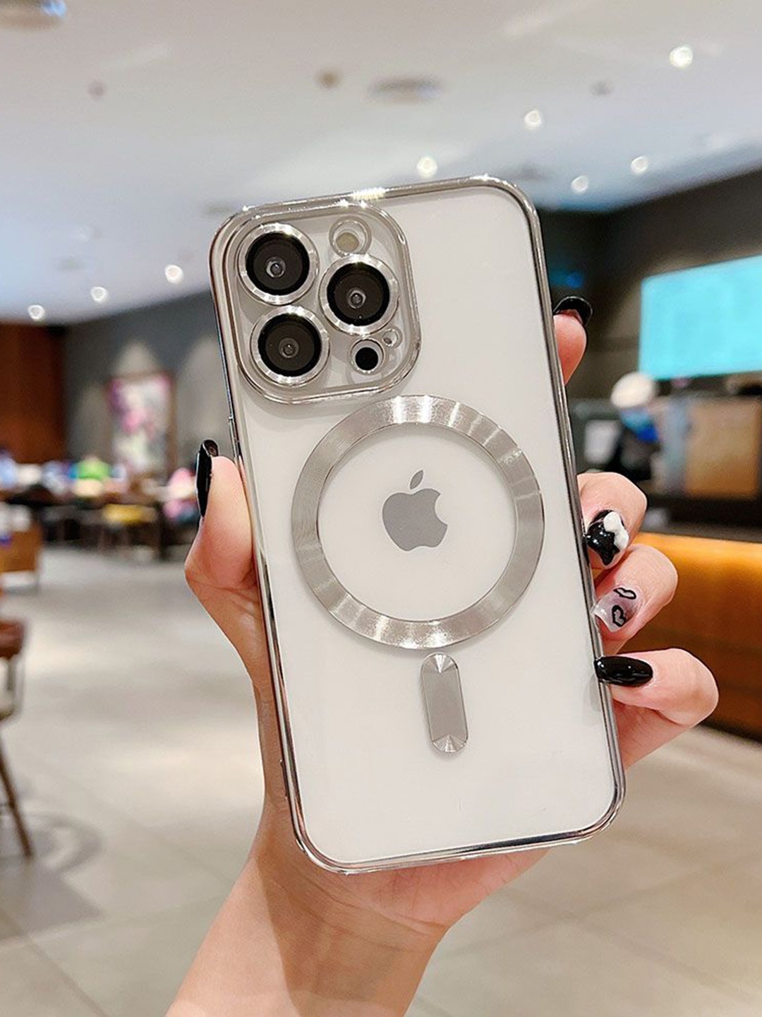 

Luxury Kase Plating Magnetic Soft Cover iPhone 14 Pro Max Back Case, Silver