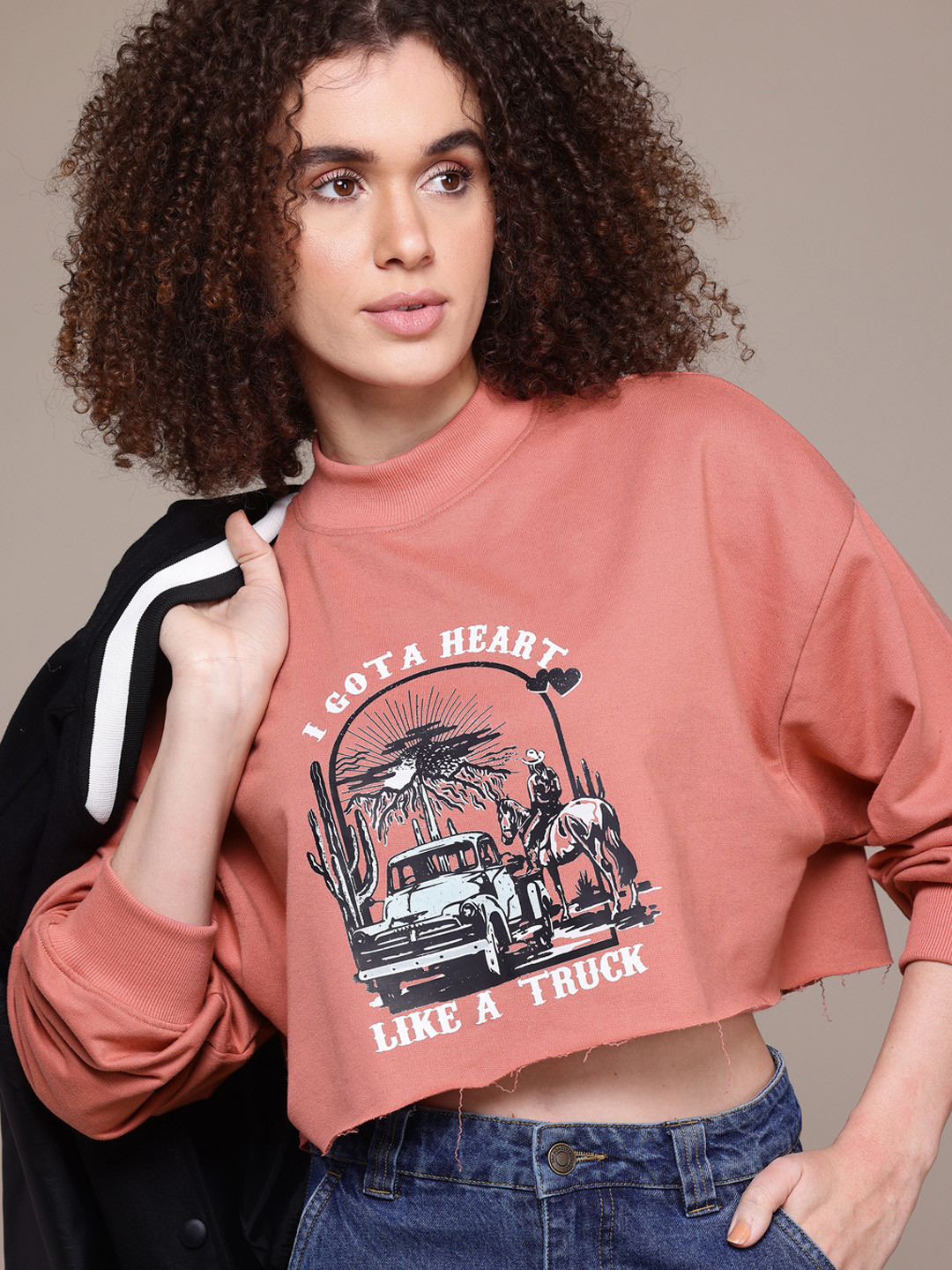 

The Roadster Lifestyle Co. Women Printed Sweatshirt, Peach