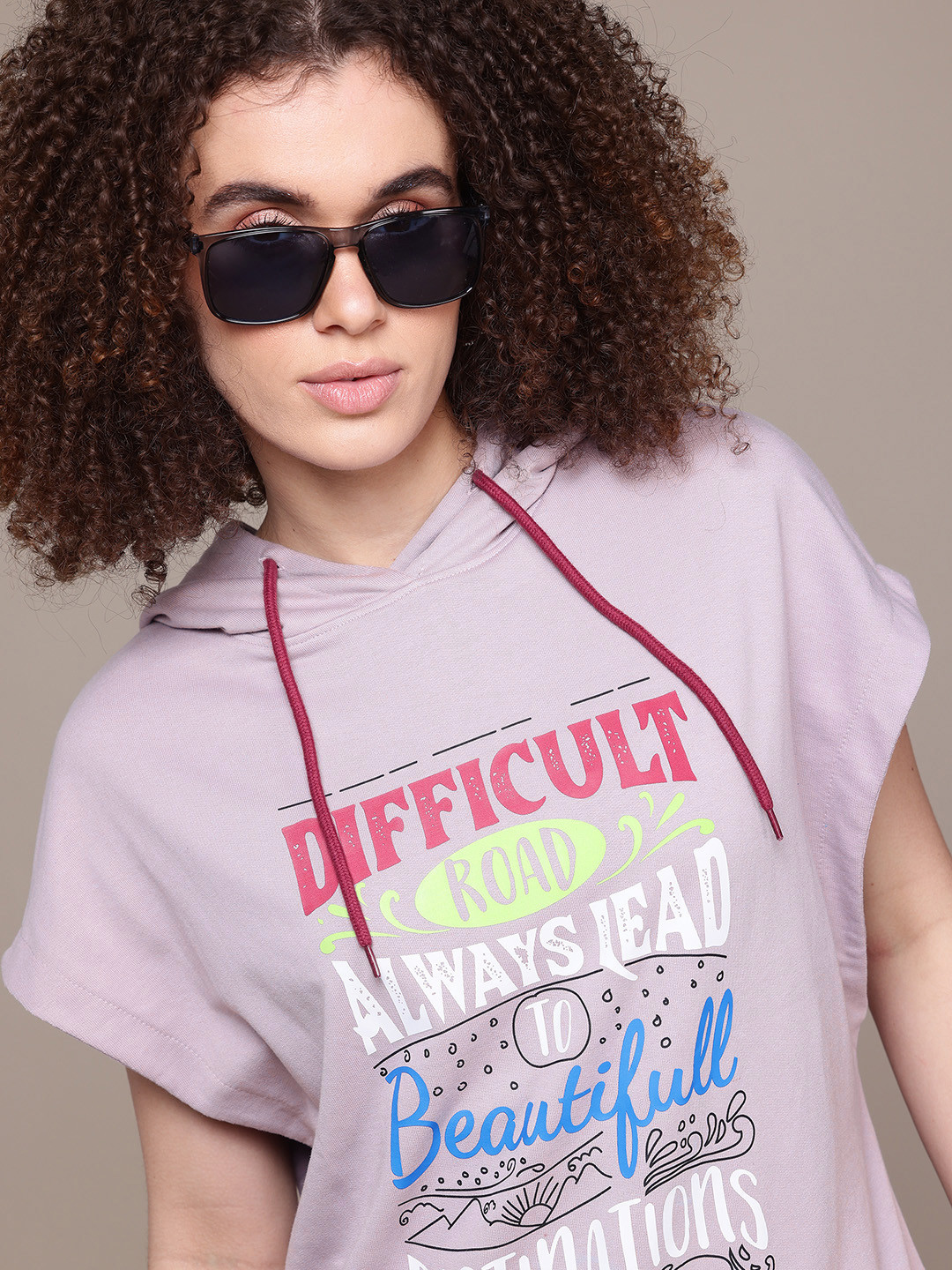 

The Roadster Lifestyle Co. Women Printed Hooded Sweatshirt, Purple