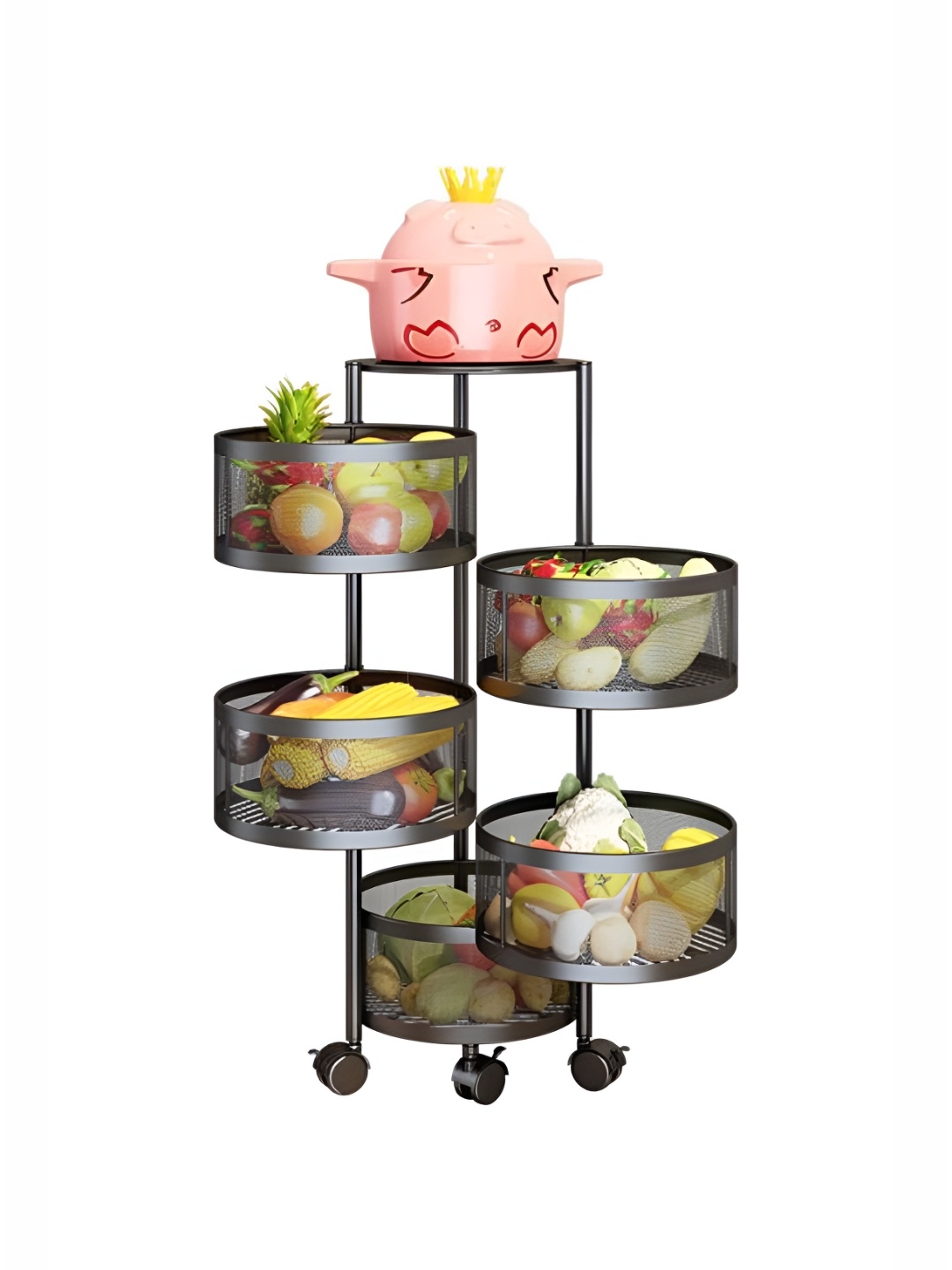 

UPC Black 5- layer Metal Storage Organizer With Wheels