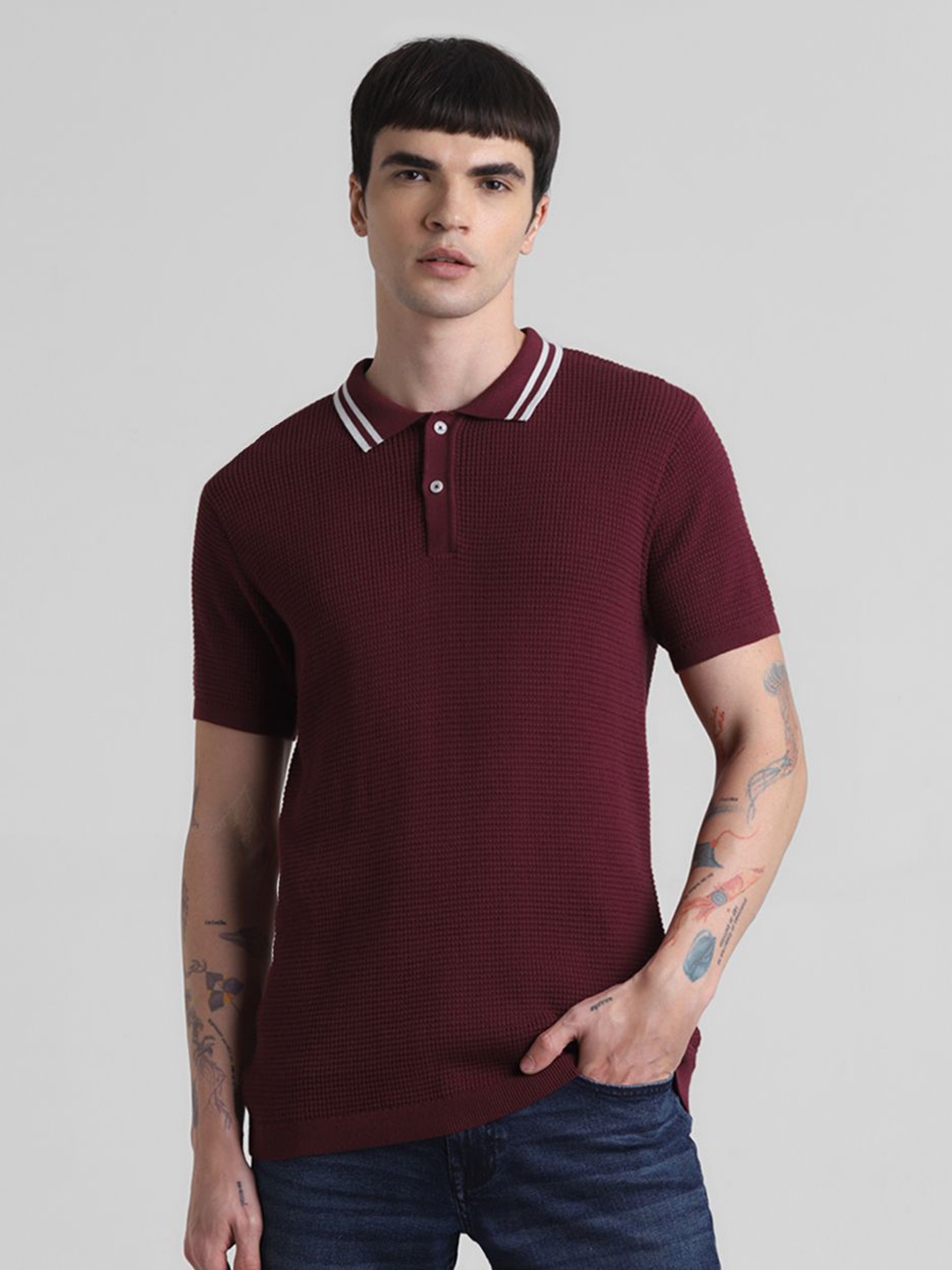 

Jack & Jones Men Polo Collar Pockets T-shirt, Maroon