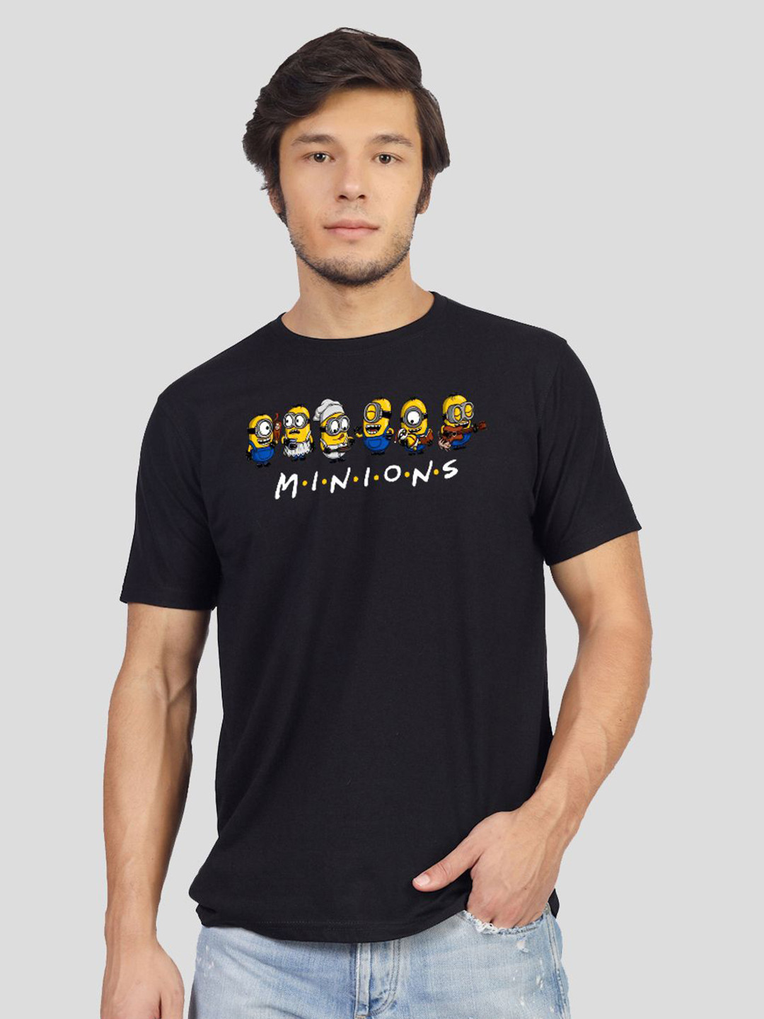 

Greylongg Men Minions Graphic Printed Round Neck Cotton T-shirt, Black