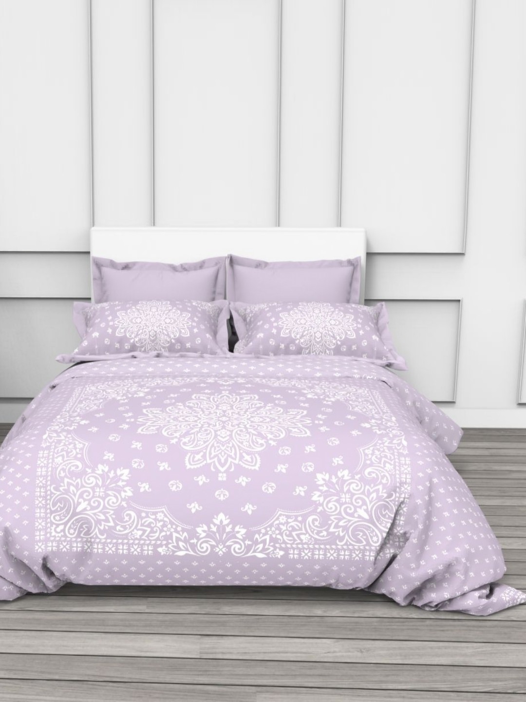 

THE WHITE MOSS Lavender & White Floral 250 TC King Bedsheet with 2 Pillow Covers