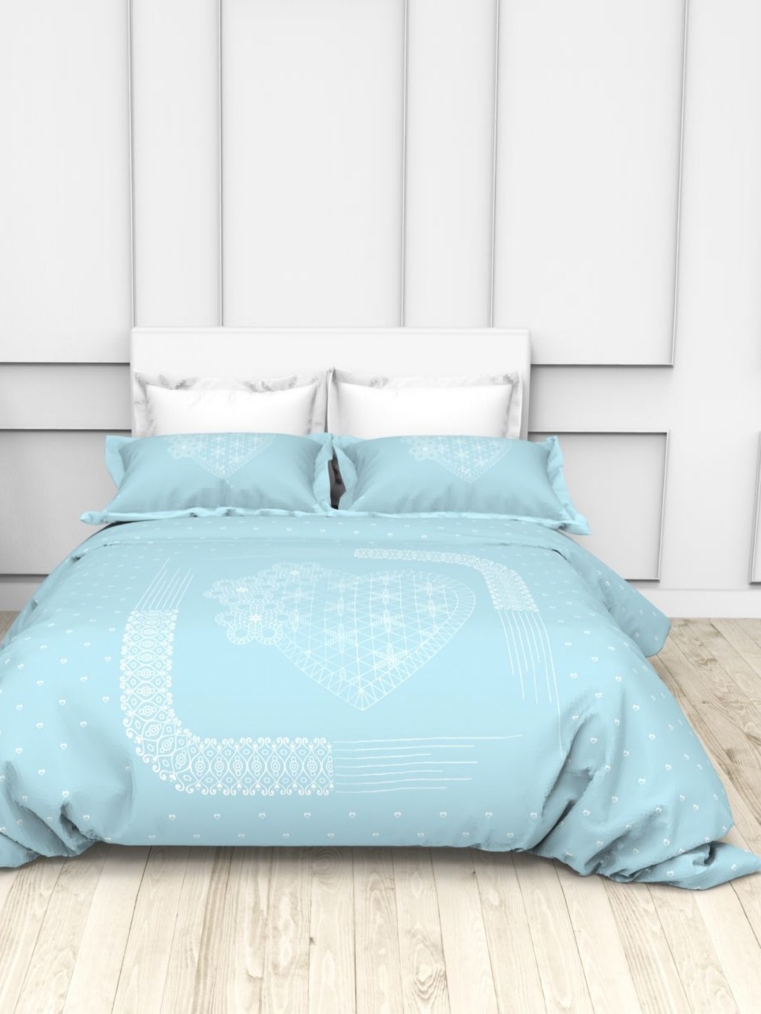 

THE WHITE MOSS Blue & White Floral 250 TC King Bedsheet with 2 Pillow Covers