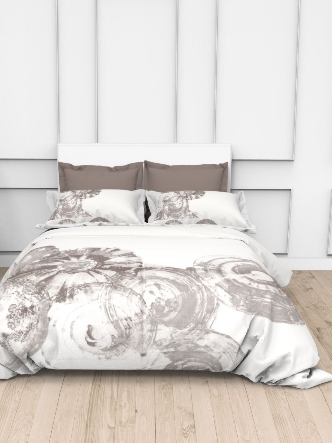 

THE WHITE MOSS White & Brown Floral 250 TC King Bedsheet with 2 Pillow Covers