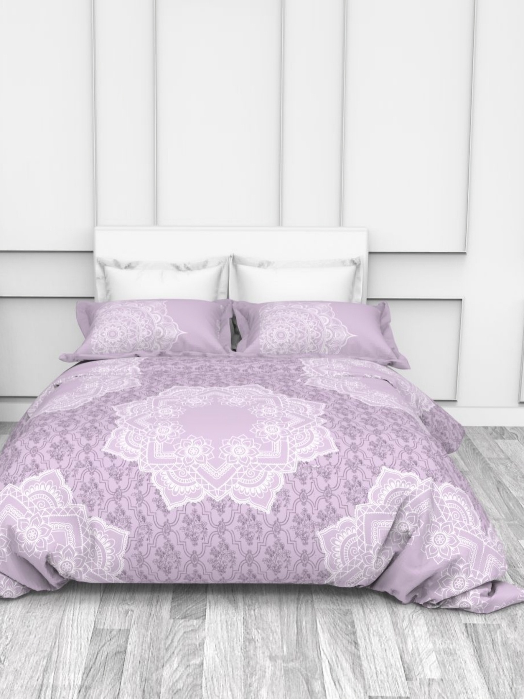 

THE WHITE MOSS Lavender & White Floral 250 TC King Bedsheet with 2 Pillow Covers