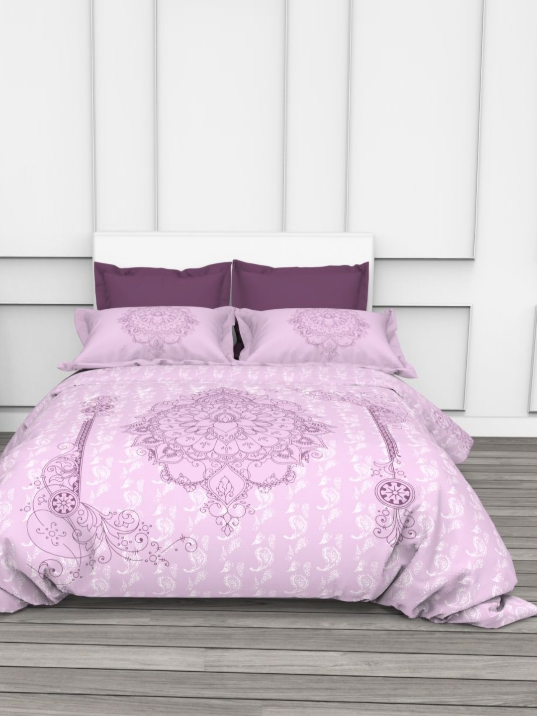 

THE WHITE MOSS Pink & Purple Floral 250 TC King Bedsheet with 2 Pillow Covers