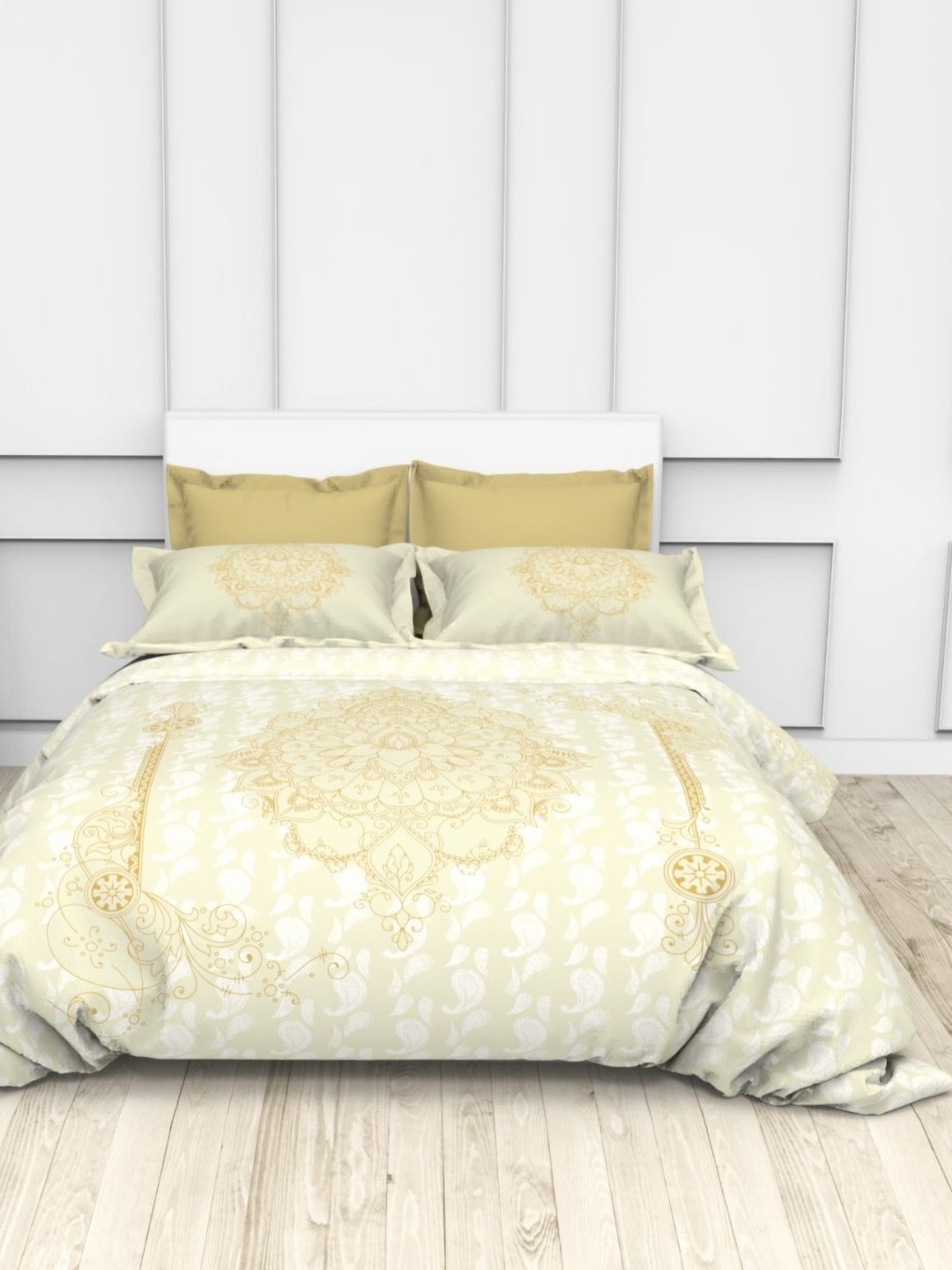 

THE WHITE MOSS Yellow & White Floral 250 TC King Bedsheet with 2 Pillow Covers