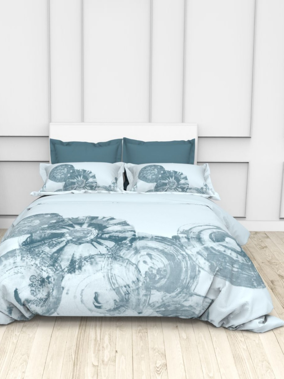 

THE WHITE MOSS Blue & Grey Floral 250 TC King Bedsheet with 2 Pillow Covers