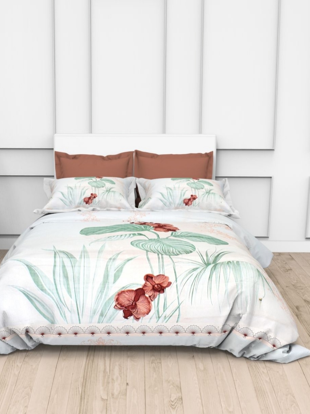 

THE WHITE MOSS Multicoloured Floral 250 TC King Bedsheet with 2 Pillow Covers