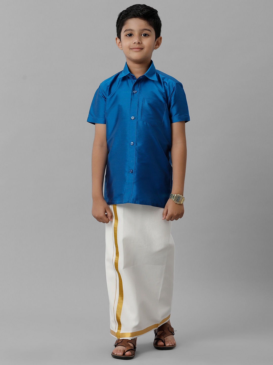 

Ramraj Boys Short Sleeves Shirt with Dhoti, Red