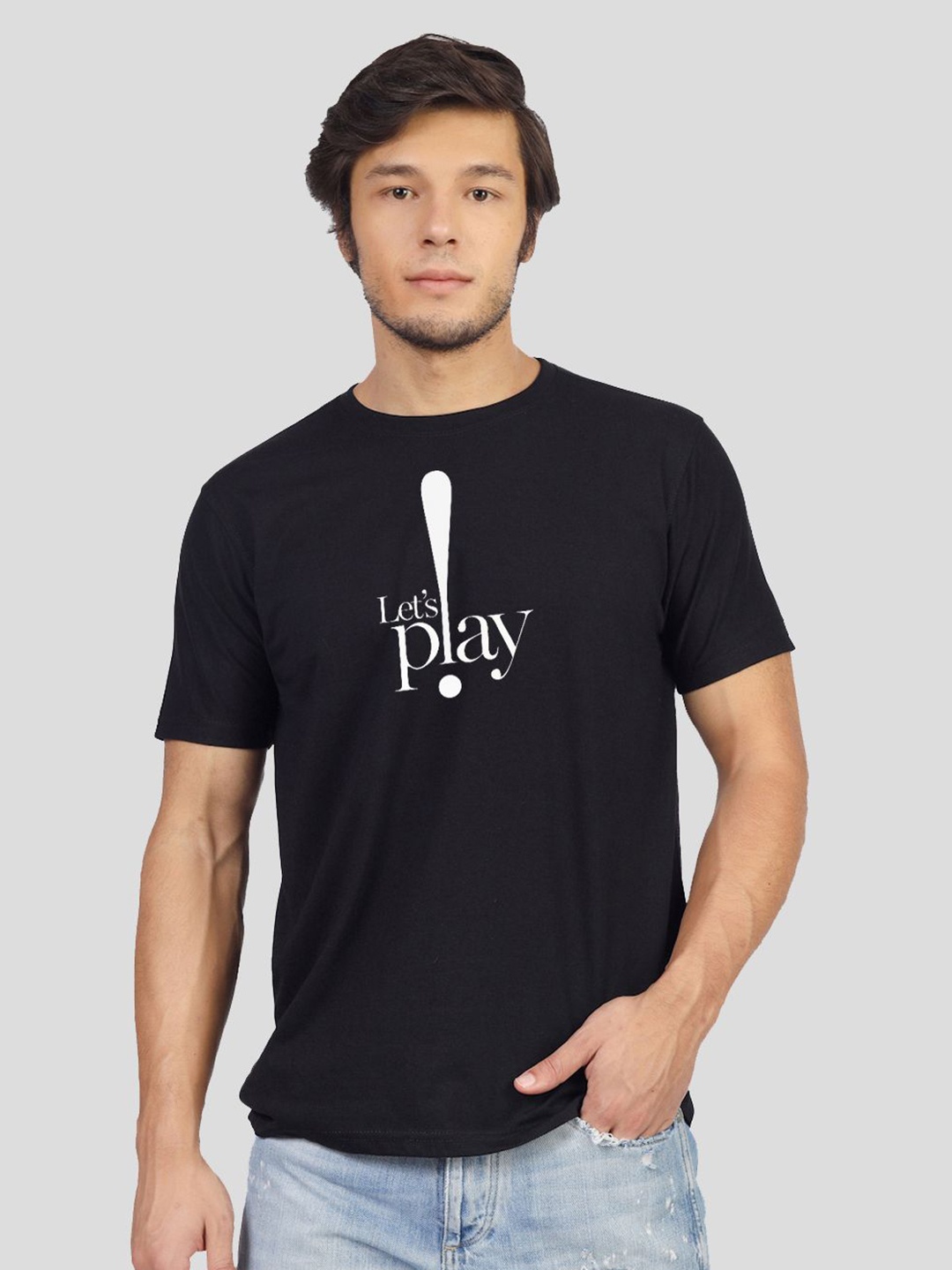 Greylongg Men Typography Printed Round Neck Cotton T-shirt, Black