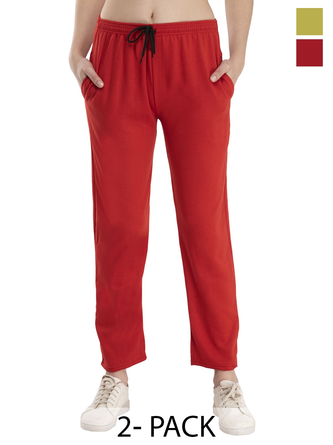 

IndiWeaves Women Pack Of 2 Mid Rise Regular Fit Track Pants, Red