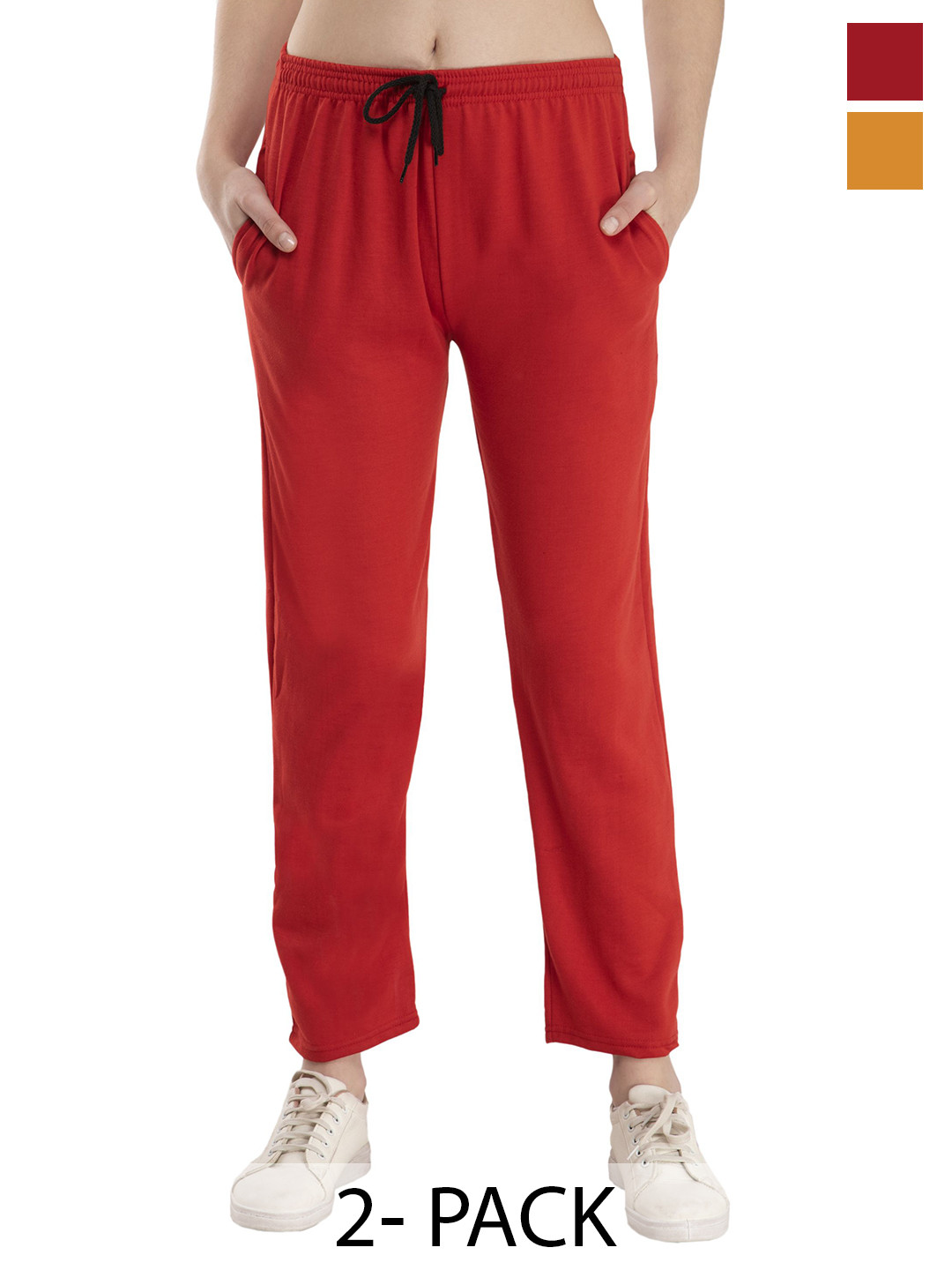 

IndiWeaves Women Pack Of 2 Mid Rise Track Pants, Red