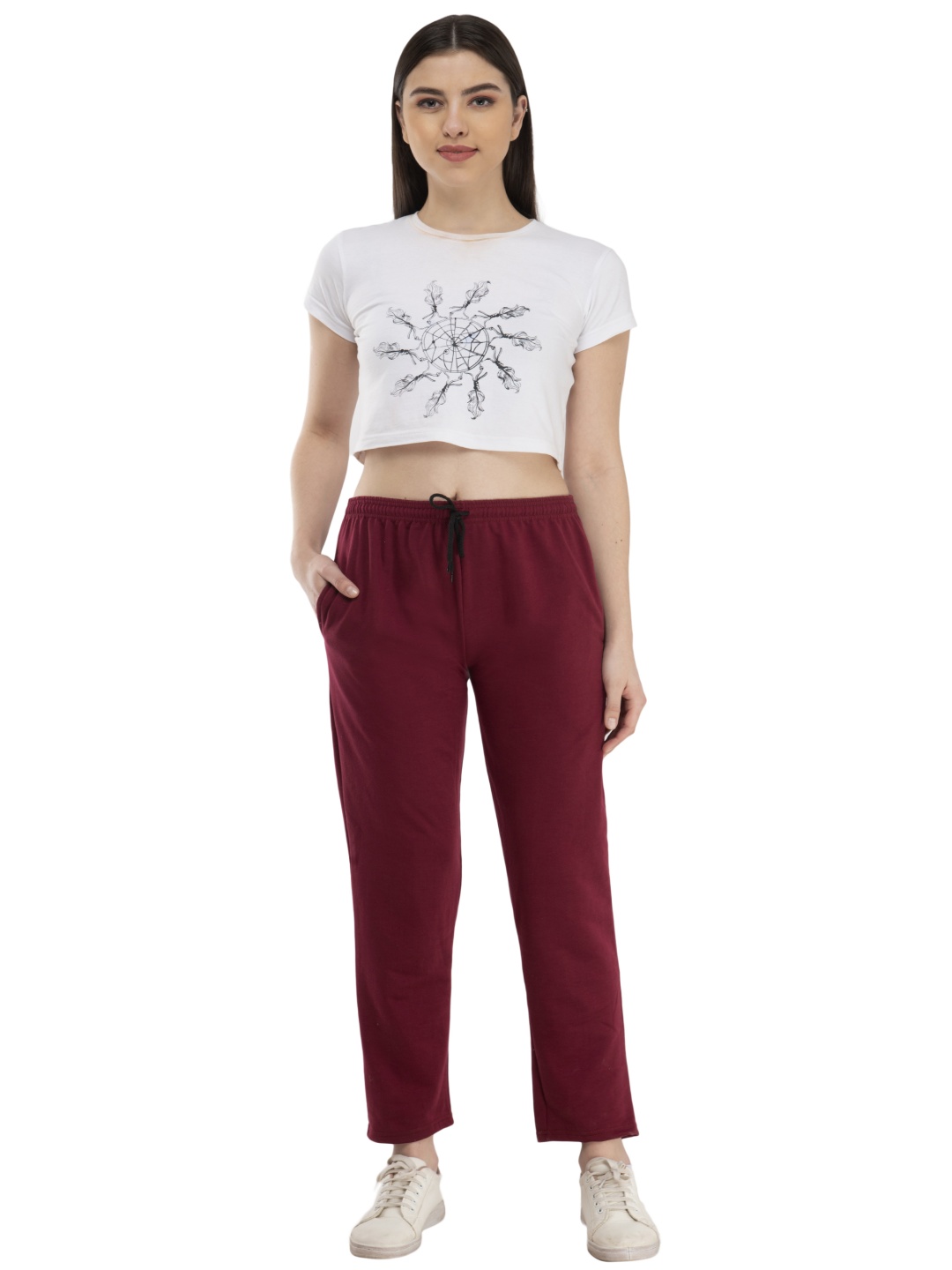 

IndiWeaves Women Solid Fleece Track Pants, Maroon