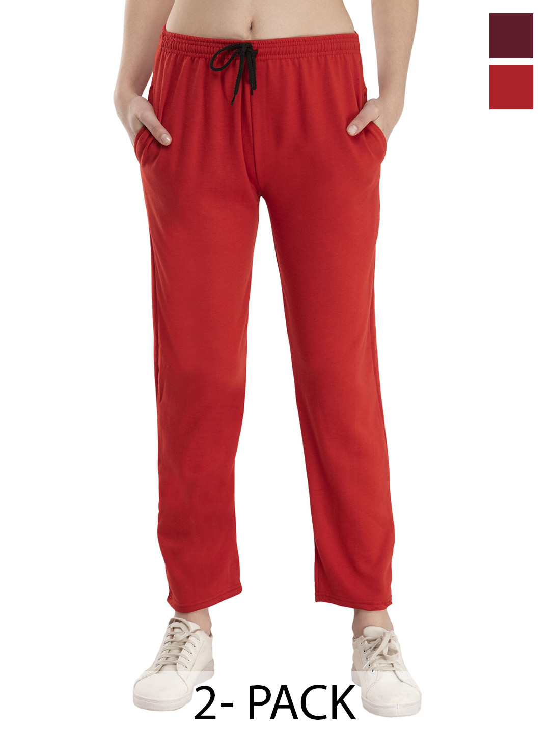 

IndiWeaves Women Pack Of 2 Mid Rise Track Pants, Red