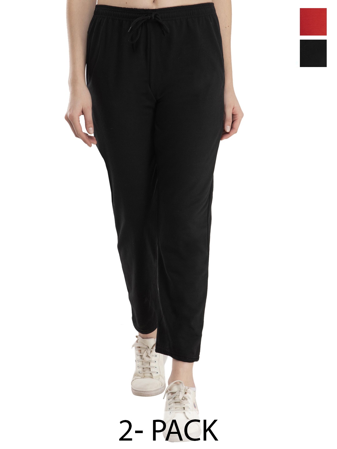 

IndiWeaves Women Pack Of 2 Mid Rise Track Pants, Red