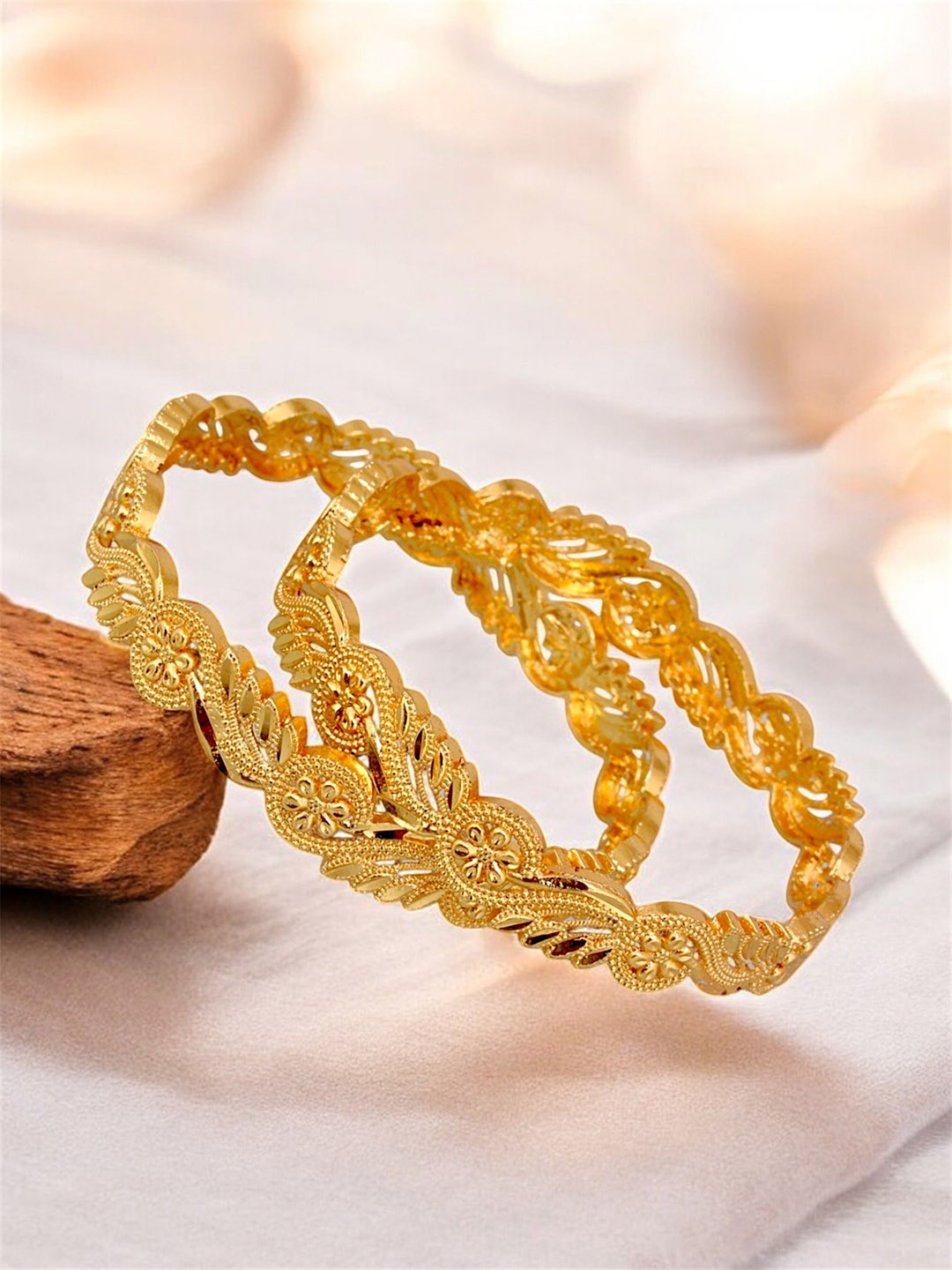 

LUCKY JEWELLERY Set of 2 Traditional Designer 18KT One Gram Gold Plated Bangles