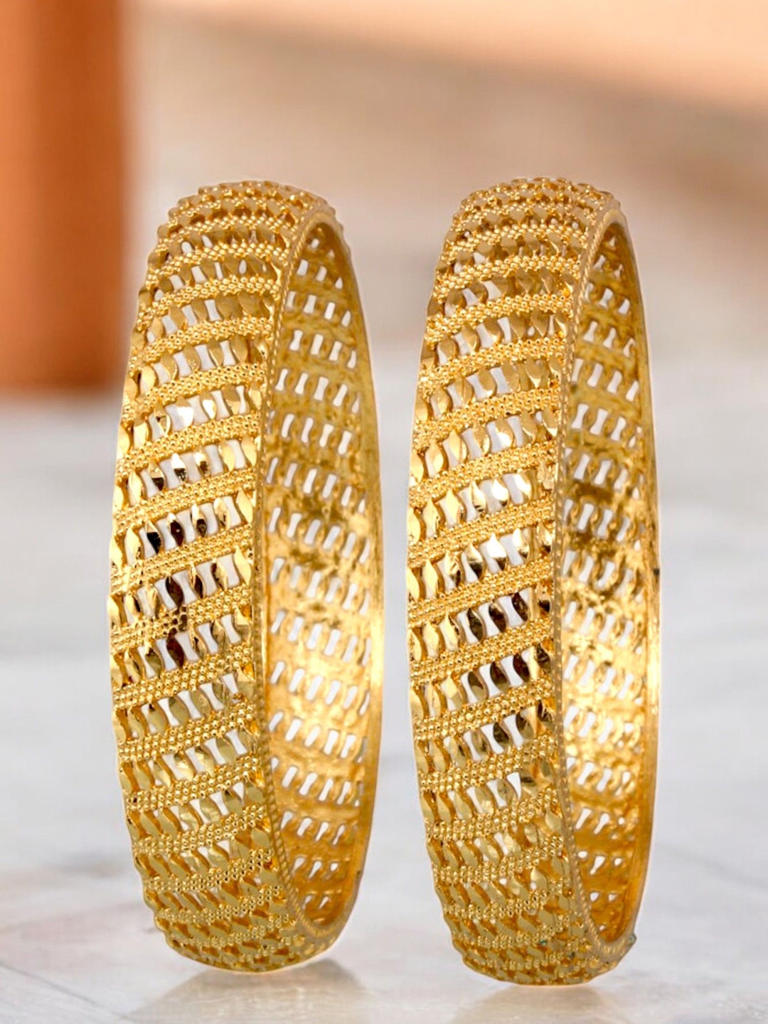 

LUCKY JEWELLERY Set of 2 Traditional Designer 18KT One Gram Gold Plated Bangles
