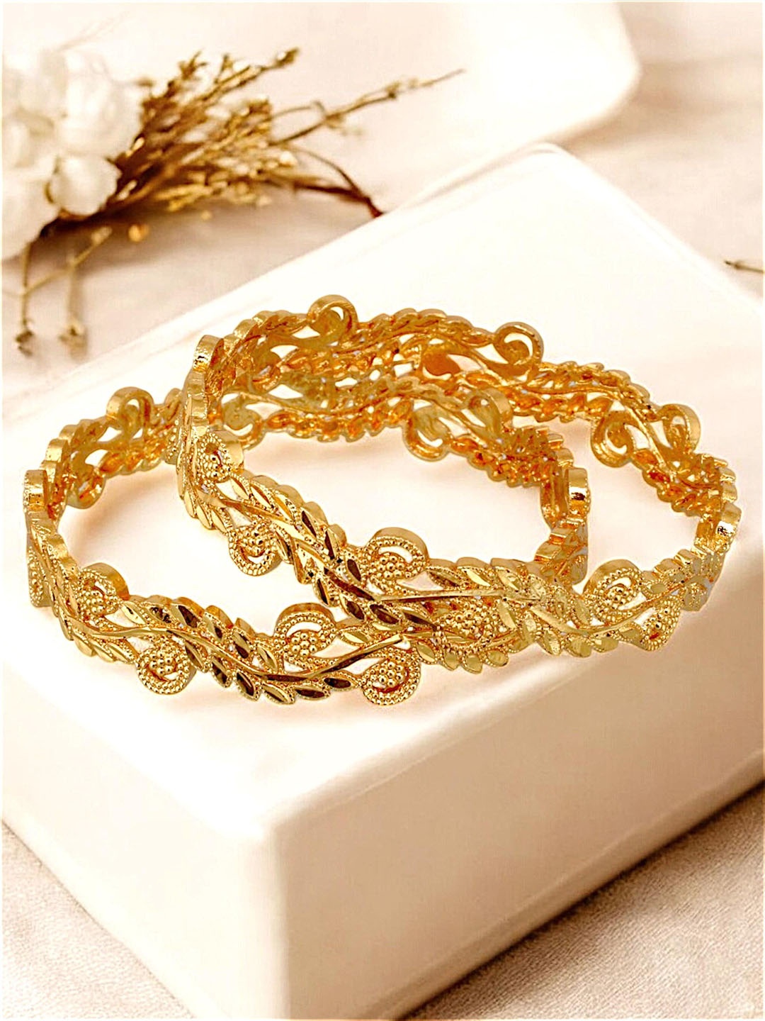 

LUCKY JEWELLERY Set of 2 Traditional Designer 18KT One Gram Gold Plated Bangles