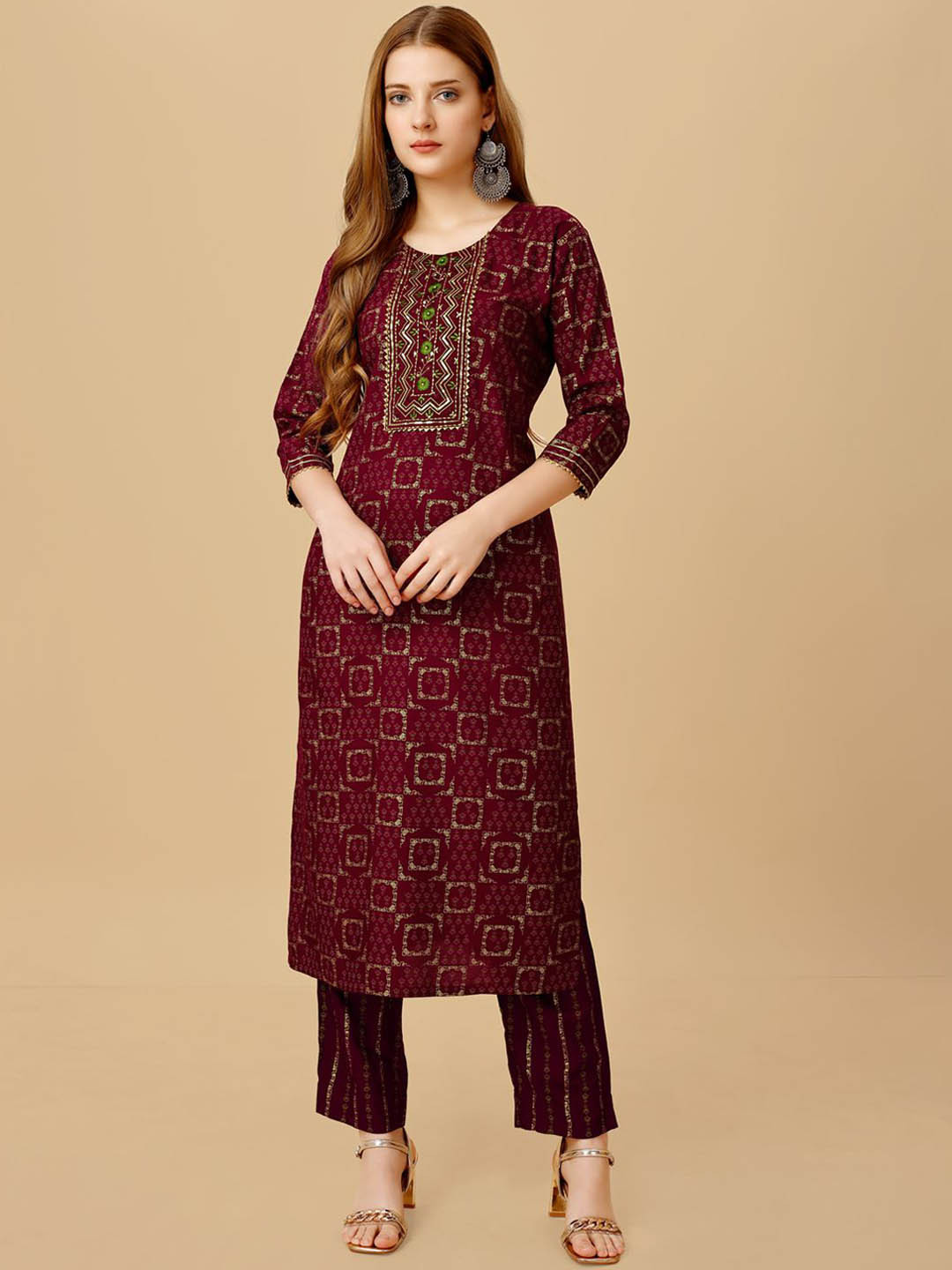 

BERISTON Women Ethnic Motifs Embroidered Regular Sequinned Kurta with Trousers, Purple