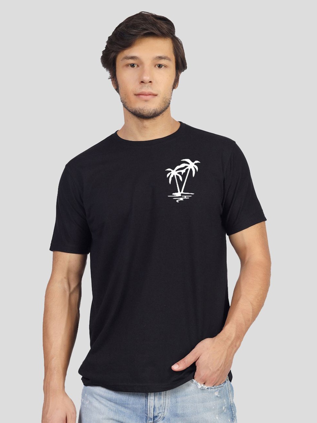

Greylongg Men Graphic Printed Round Neck Cotton T-shirt, Black