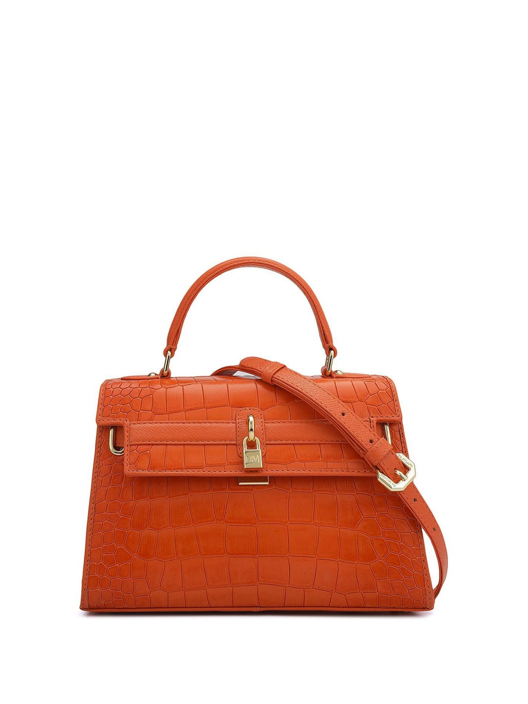 

Da Milano Women Textured Structured Leather Satchel Bag, Orange