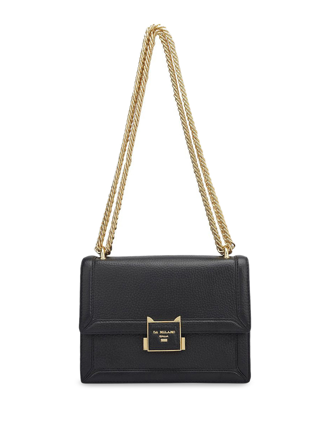 

Da Milano Women Solid Structured Leather Shoulder Bag, Black