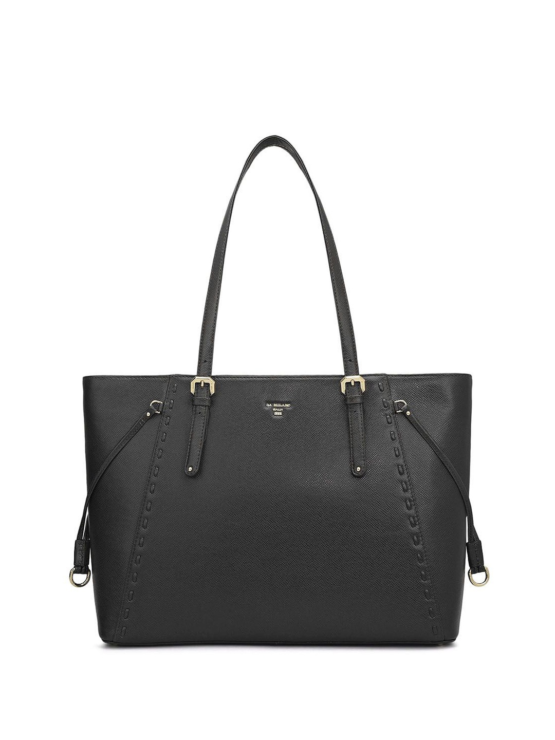 Da Milano Women Solid Shopper Leather Shoulder Bag, Black