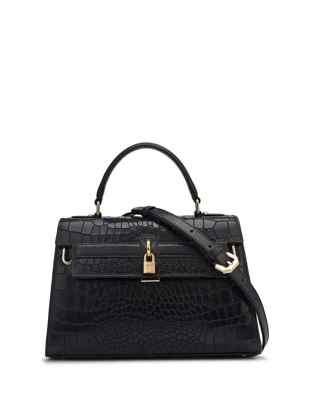 

Da Milano Women Textured Structured Leather Satchel Bag, Black