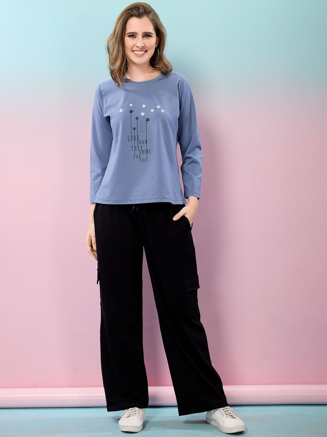 

NIGHT FLOSS Printed Round Neck T-Shirt & Trousers, Blue