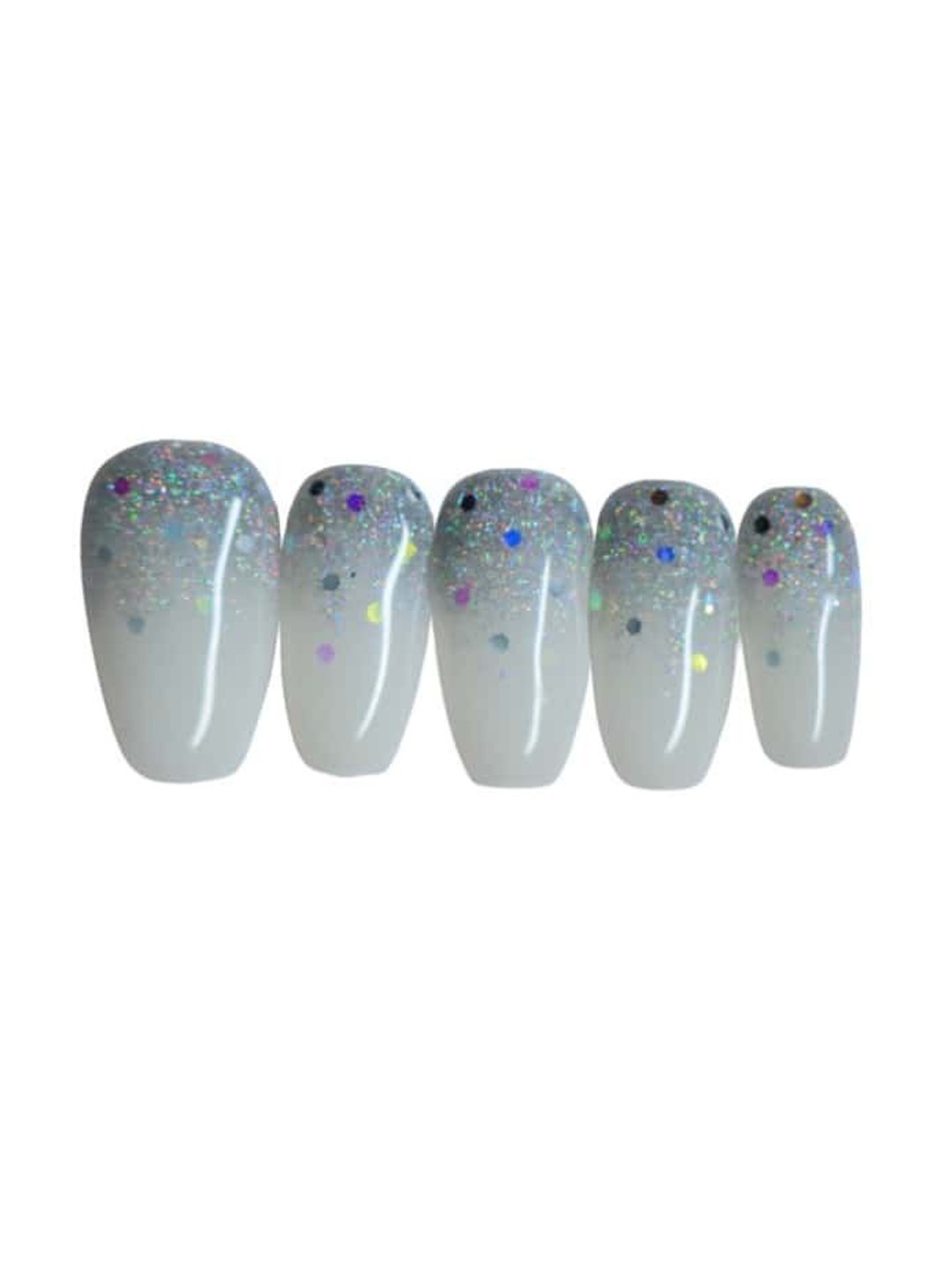

SOEZI 5-Pcs Glossy Glow Medium Square Ready To Wear Kit Nail Art, White