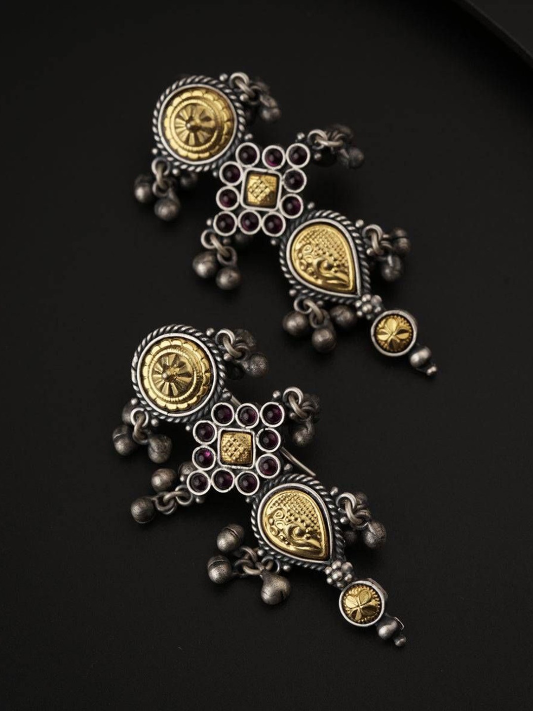 

House of Aadyaa 925 Sterling Silver Gold-Plated Stones& Beads Studded Drop Earrings