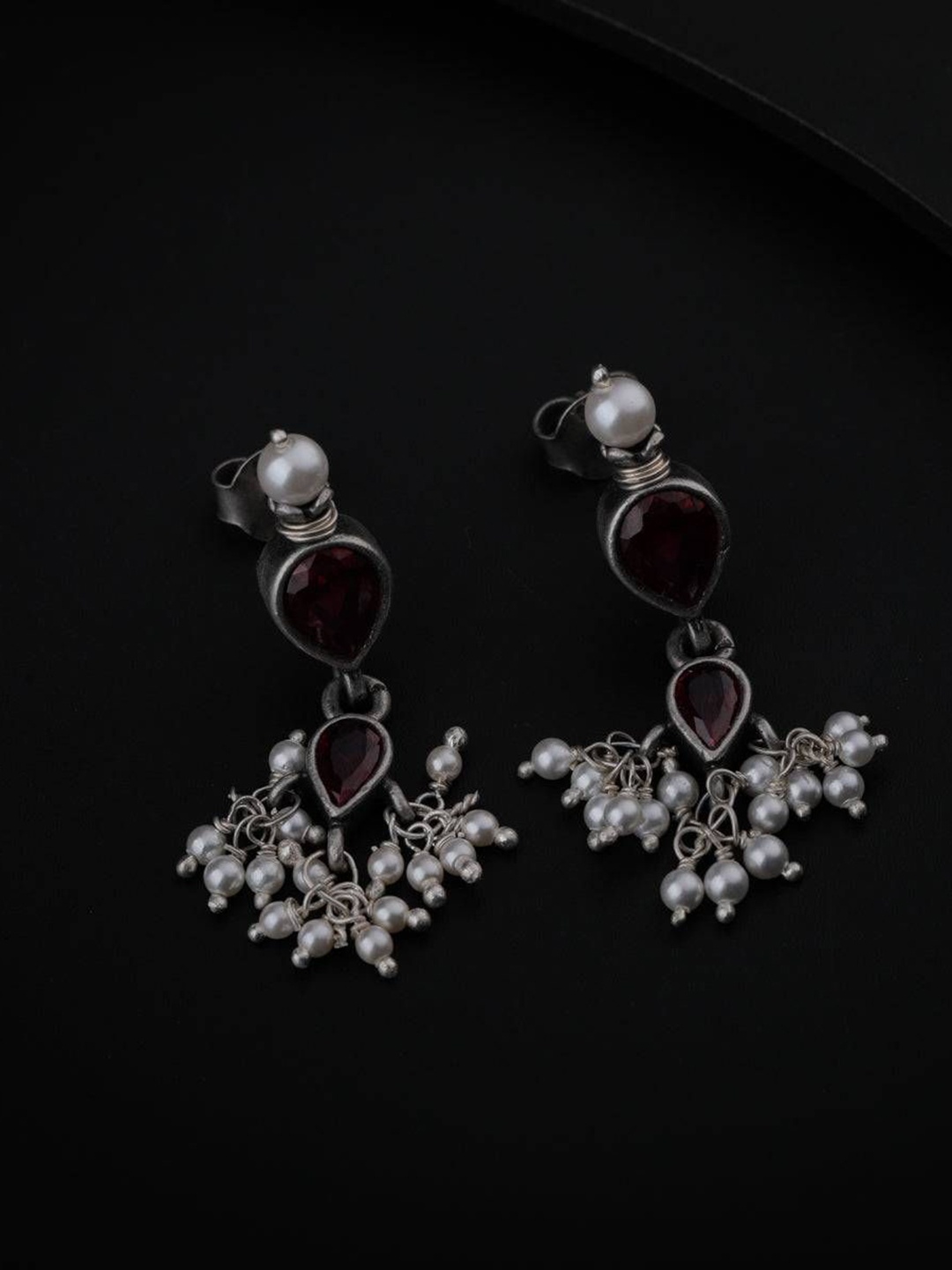 

House of Aadyaa 925 Sterling Silver Classic Stones and Beads Drop Earrings