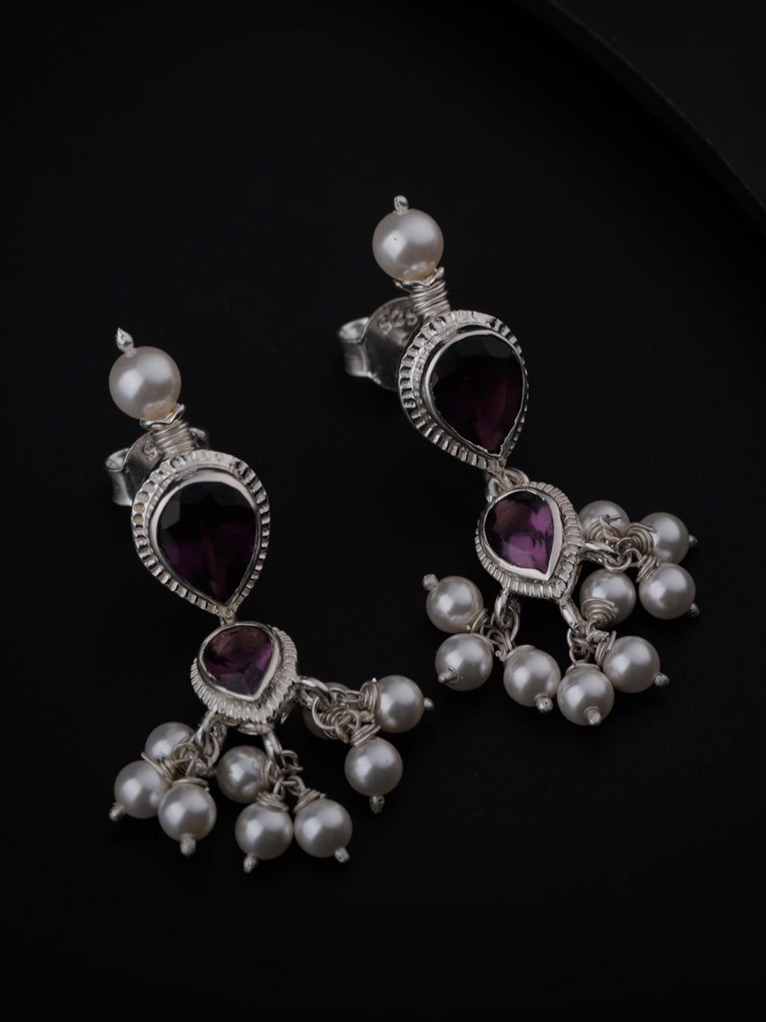

House of Aadyaa 925 Sterling Silver Classic Stones and Beads Drop Earrings
