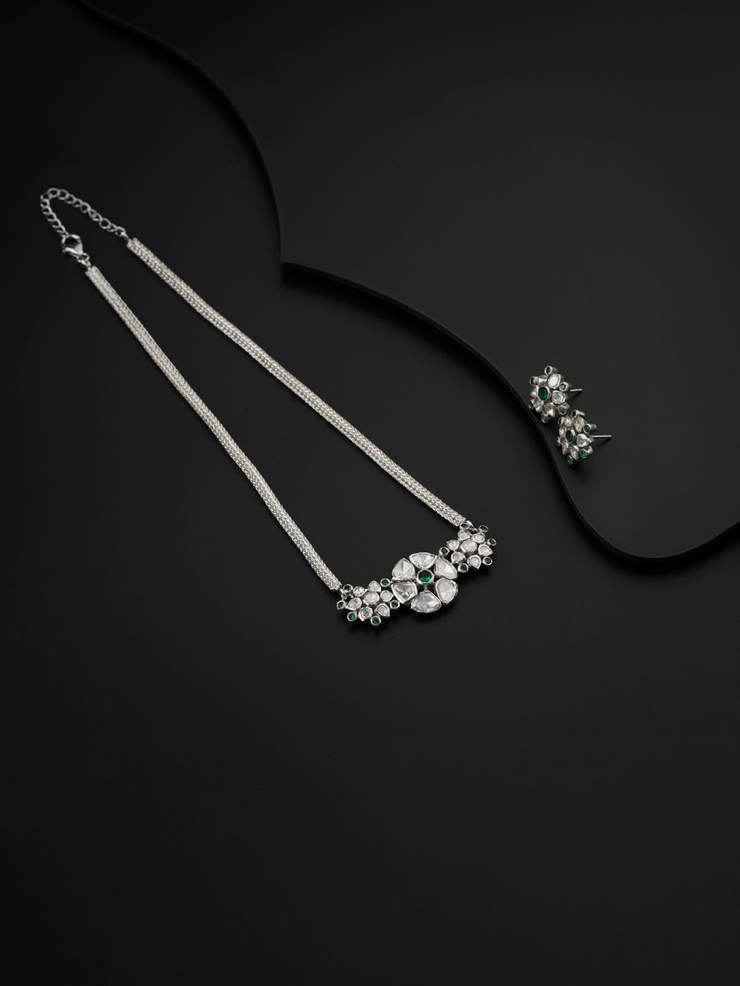 

House of Aadyaa 92.5 Silver Moissanite & Cubic Zirconia Stone Studded Jewellery Set