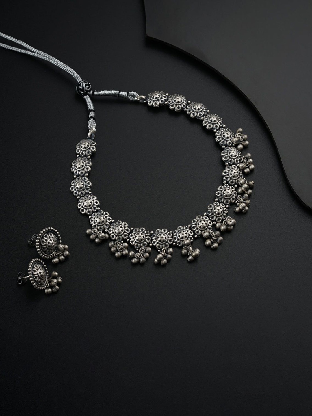 

House of Aadyaa Beads Beaded-Studded Kumudini Silver Set