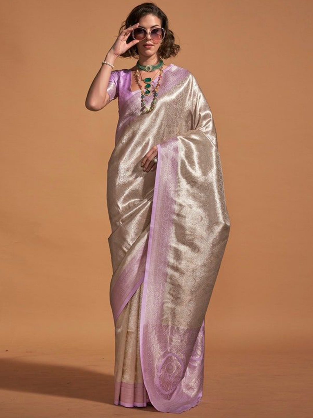 

Swaranjali Woven Design Banarasi Saree, Lavender