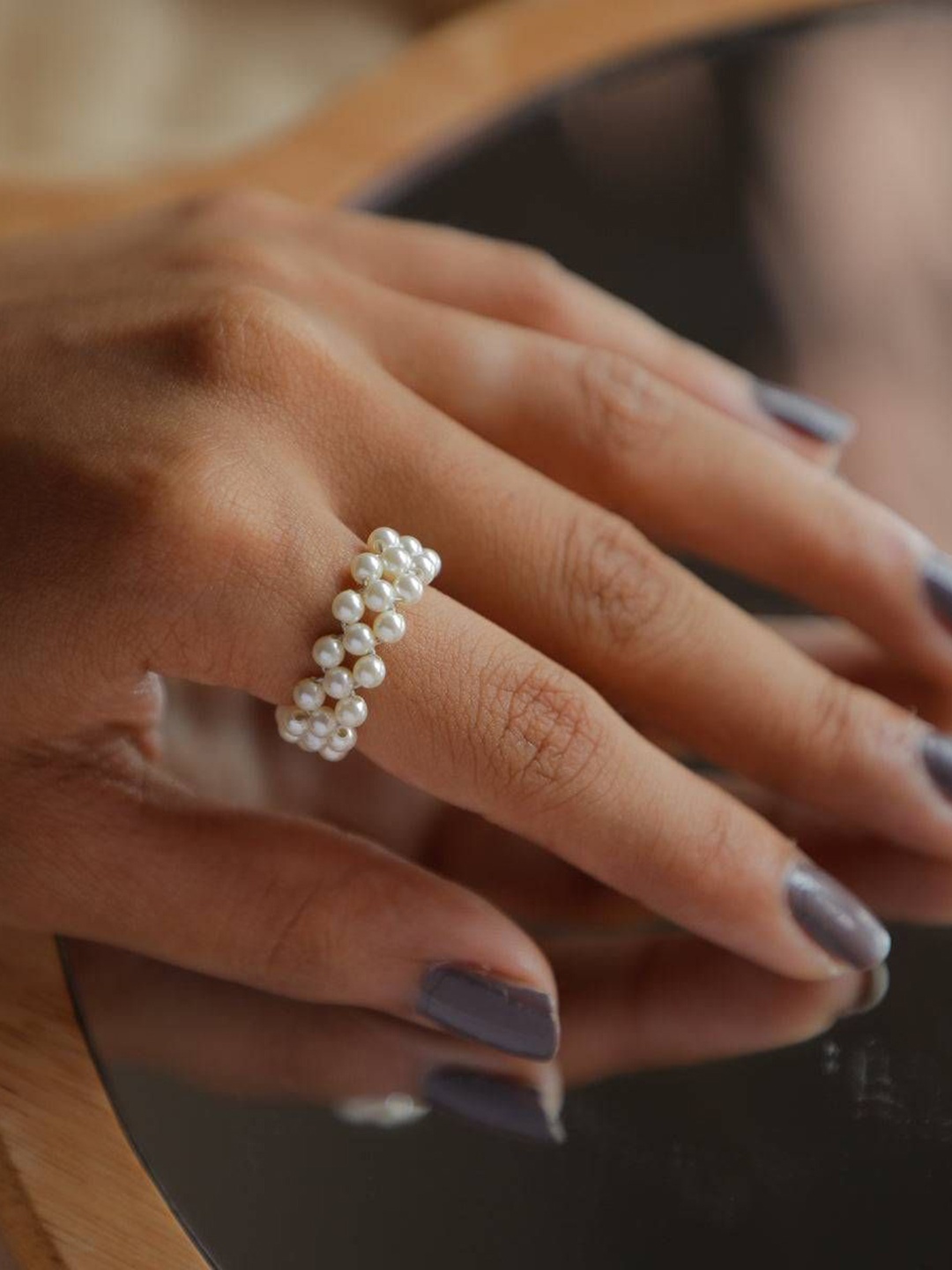 

House of Aadyaa Silver Pearls Finger Ring