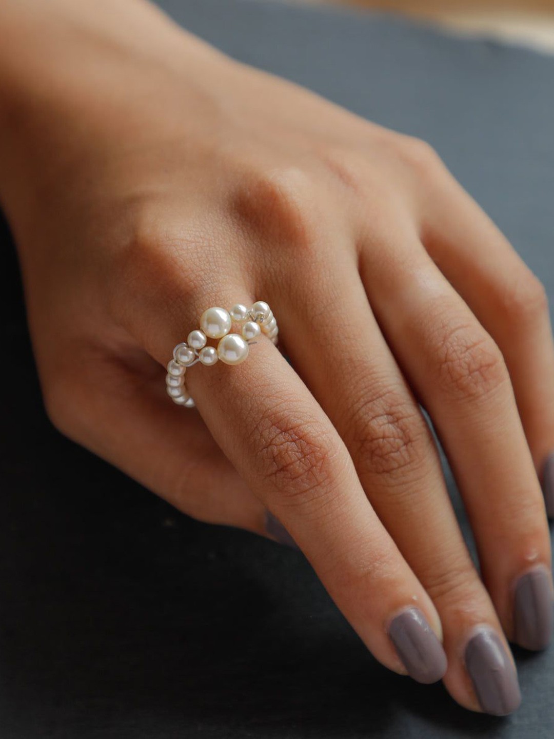

House of Aadyaa Silver Pearls Finger Ring