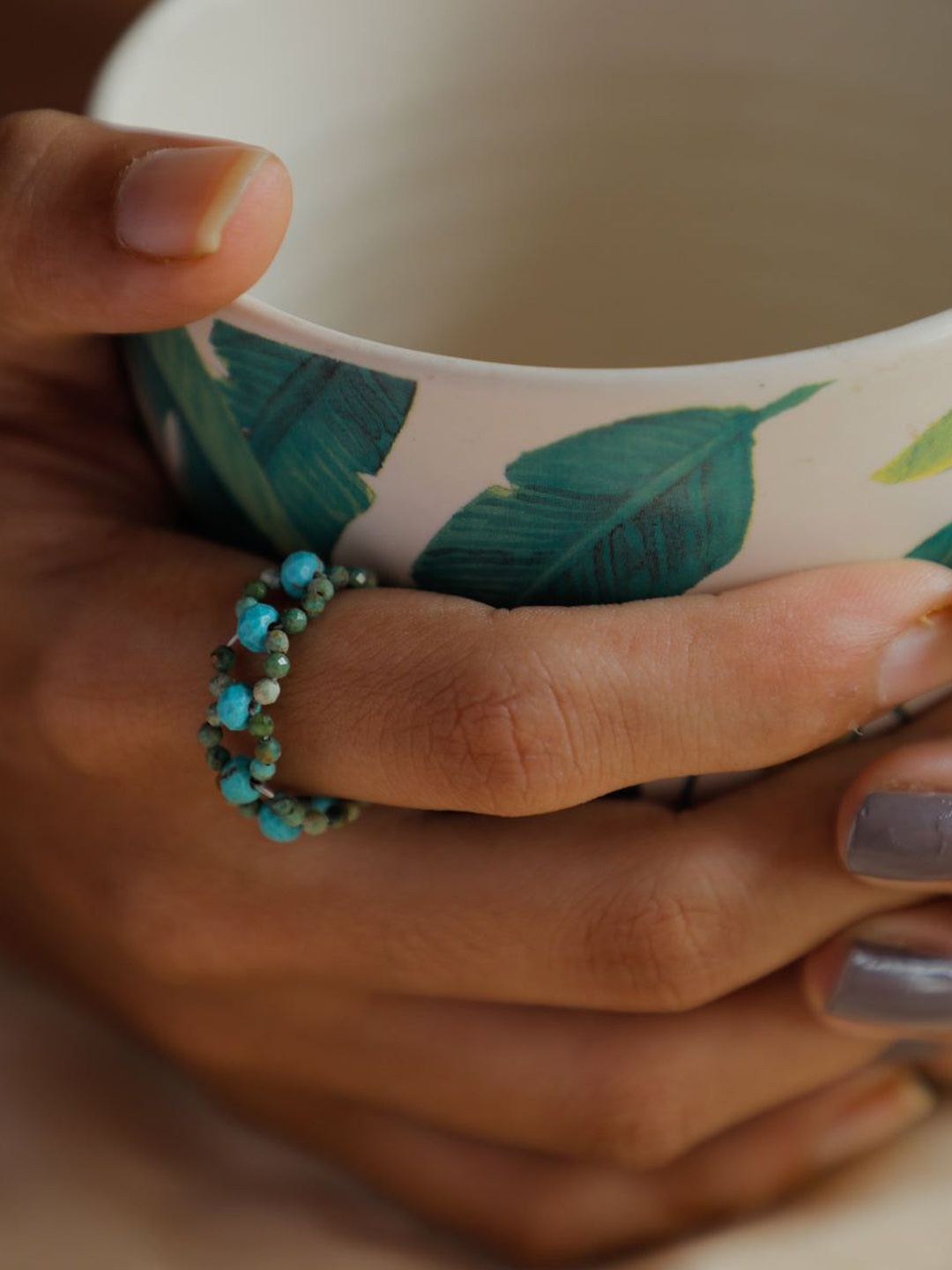 

House of Aadyaa Turquoise & Peridot Finger Ring, Silver