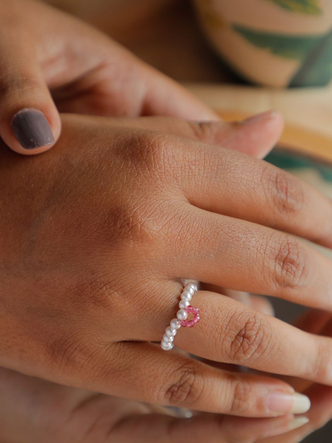 

House of Aadyaa Silver Pearl Ring With Ruby Stones