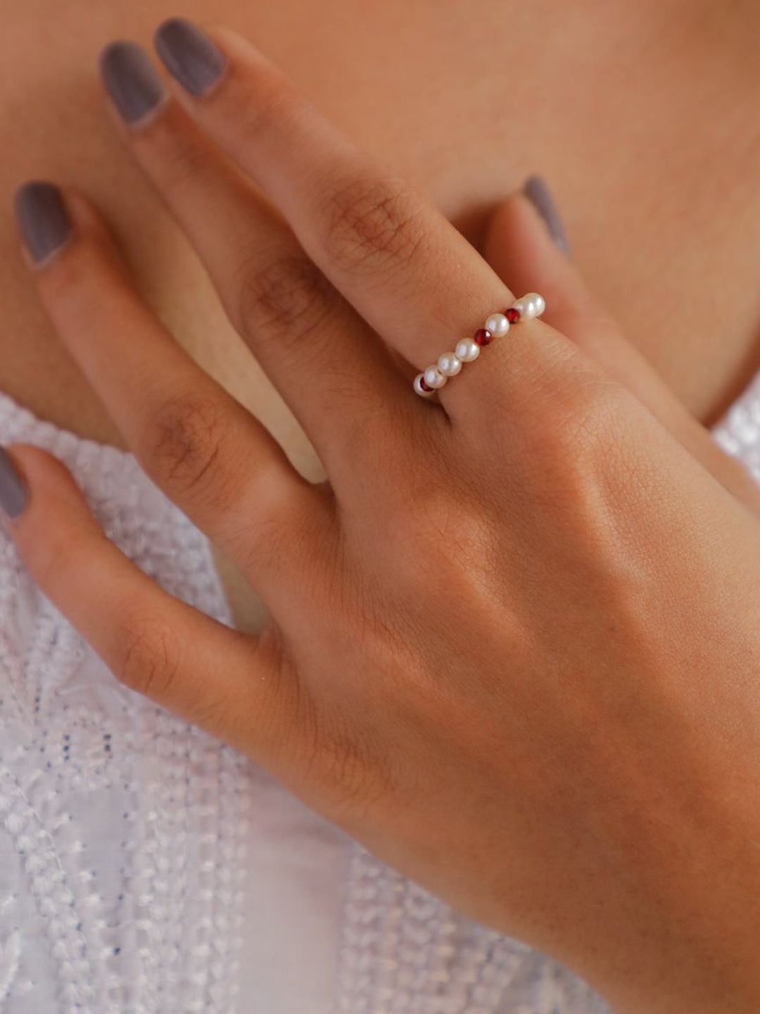 

House of Aadyaa 92.5 Sterling Silver Beaded Finger Ring