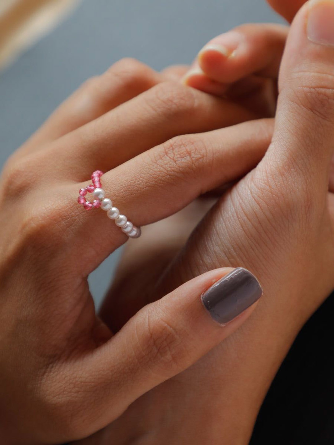 

House of Aadyaa Silver Pearls Ring With Ruby Stones