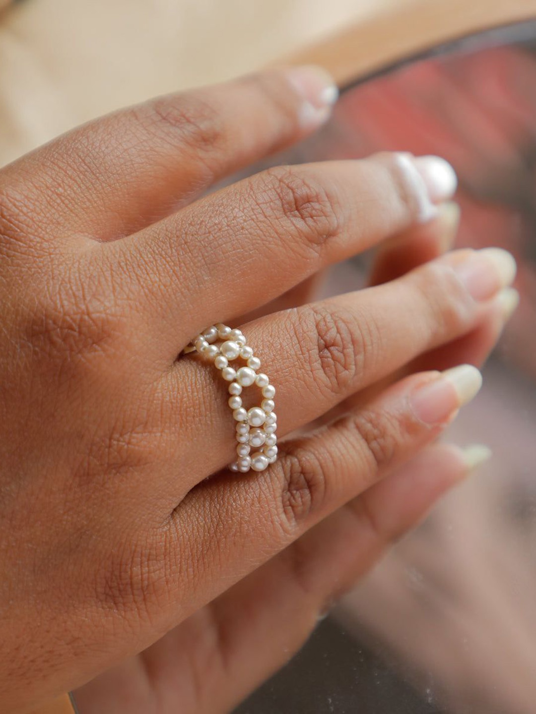 

House of Aadyaa Silver Pearls Ring